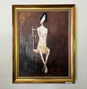 Revaz Rostomashvili – Frau auf Stuhl, Öl/Lw.