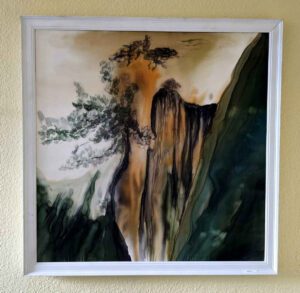 Seidenmalerei – Abstrakte Landschaft, signiert