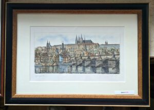 Prag Karlsbrücke mit Hradschin, Aquaforte