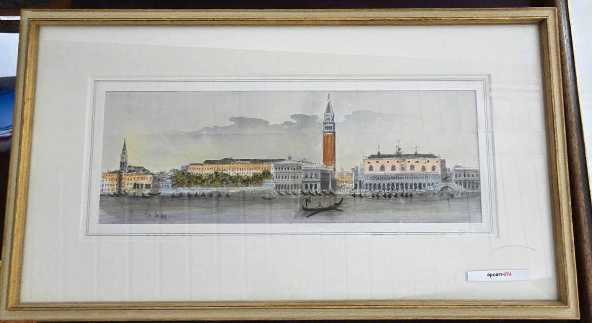 Venedig mit Dogenpalast, Panorama-Aquarell