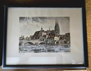 Regensburg Steinerne Brücke & Dom, Radierung