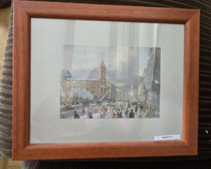 Gotisches Kircheninterieur mit Brunnen, Grafik