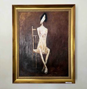 Revaz Rostomashvili – Frau auf Stuhl, Öl/Lw.