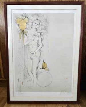 Unbekannt - Akt mit Rose, Lithographie