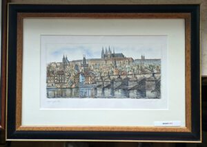 Prag Karlsbrücke mit Hradschin, Aquaforte