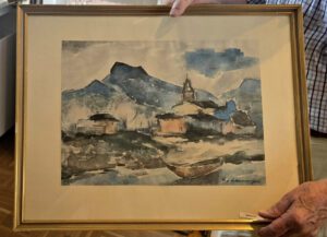 Dorf am See, Aquarell, handsigniert