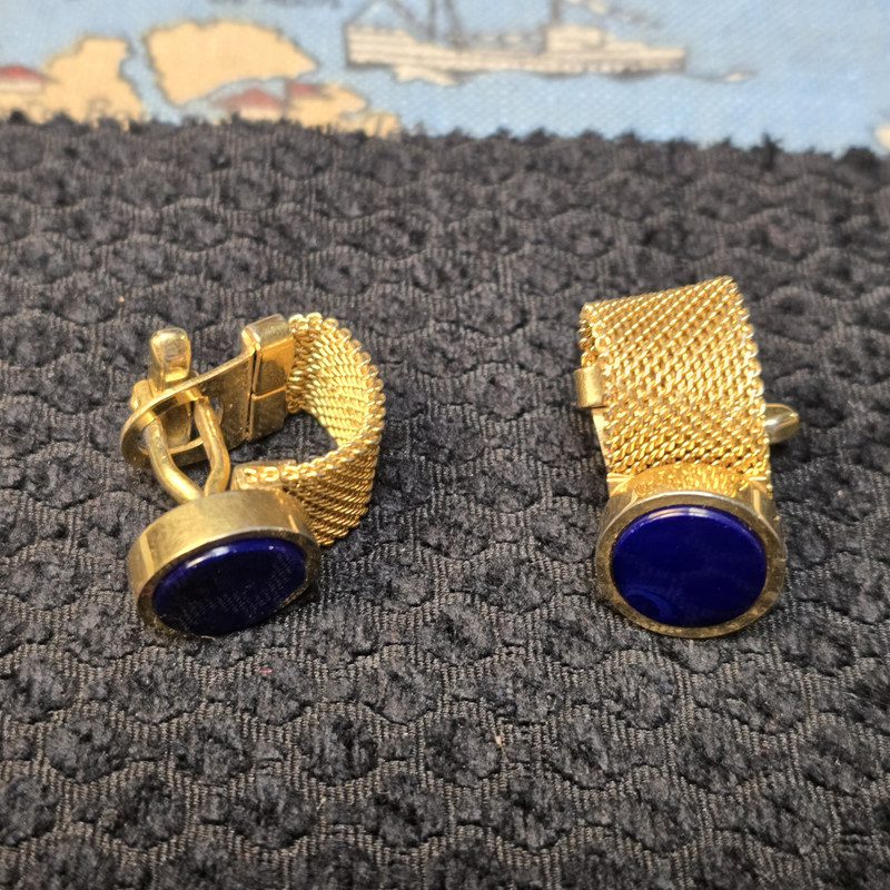 Mesh-Wrap Manschettenknöpfe, Gold/Lapisblau – Bild 4
